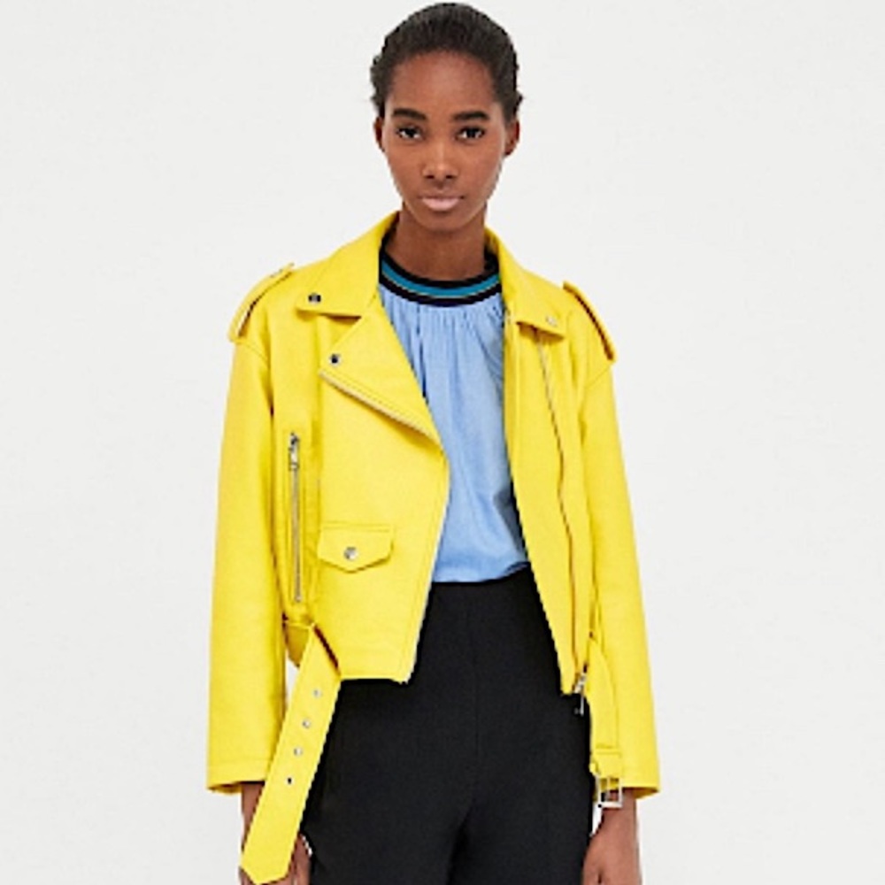 ZARA YELLOW LEATHER MOTORCYCLE JACKET